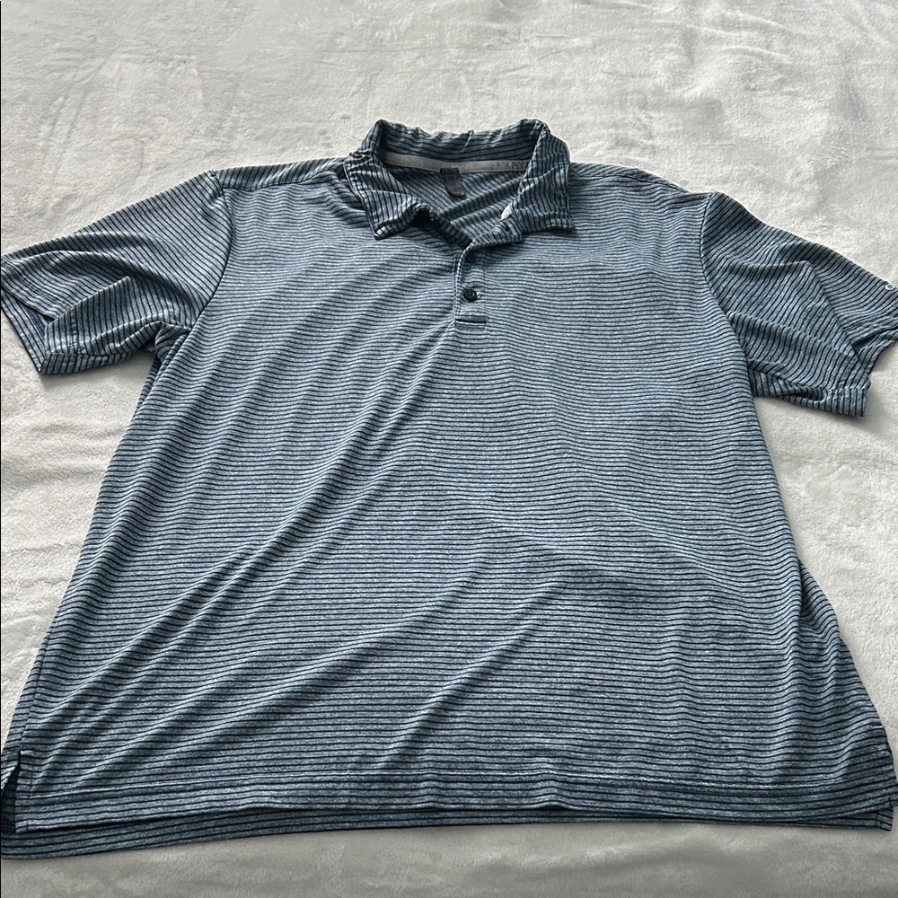 adidas Men's Blue and White Thin-Strip Polo Shirt